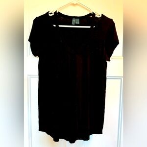 ANTHROPOLOGIE Black knit swing top with cut out shoulders